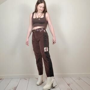 Rock&Roll Denim Cow Velvet Patchwork Pants Brown 28